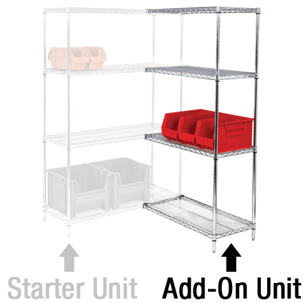 36 x 18 x 63" - 4 Shelf Wire Shelving Add-On Unit